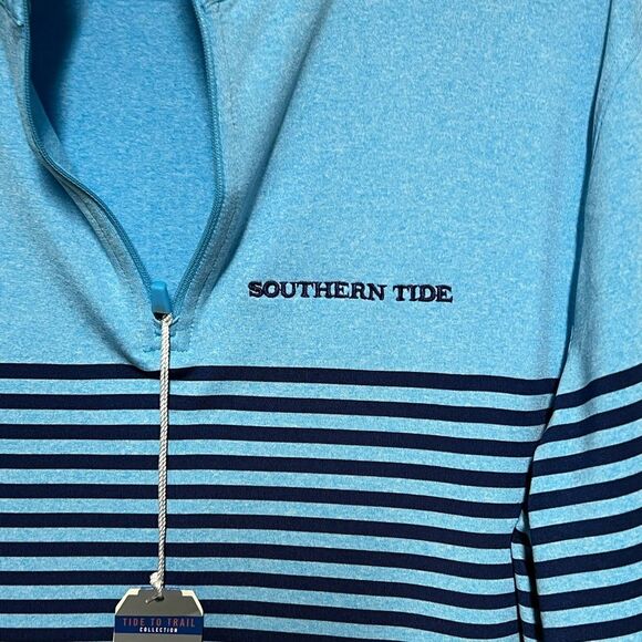 NWT Southern Tide Shoreline Blue Front Street Stripe Quarter Zip Pullover Mens M - Picture 5 of 6